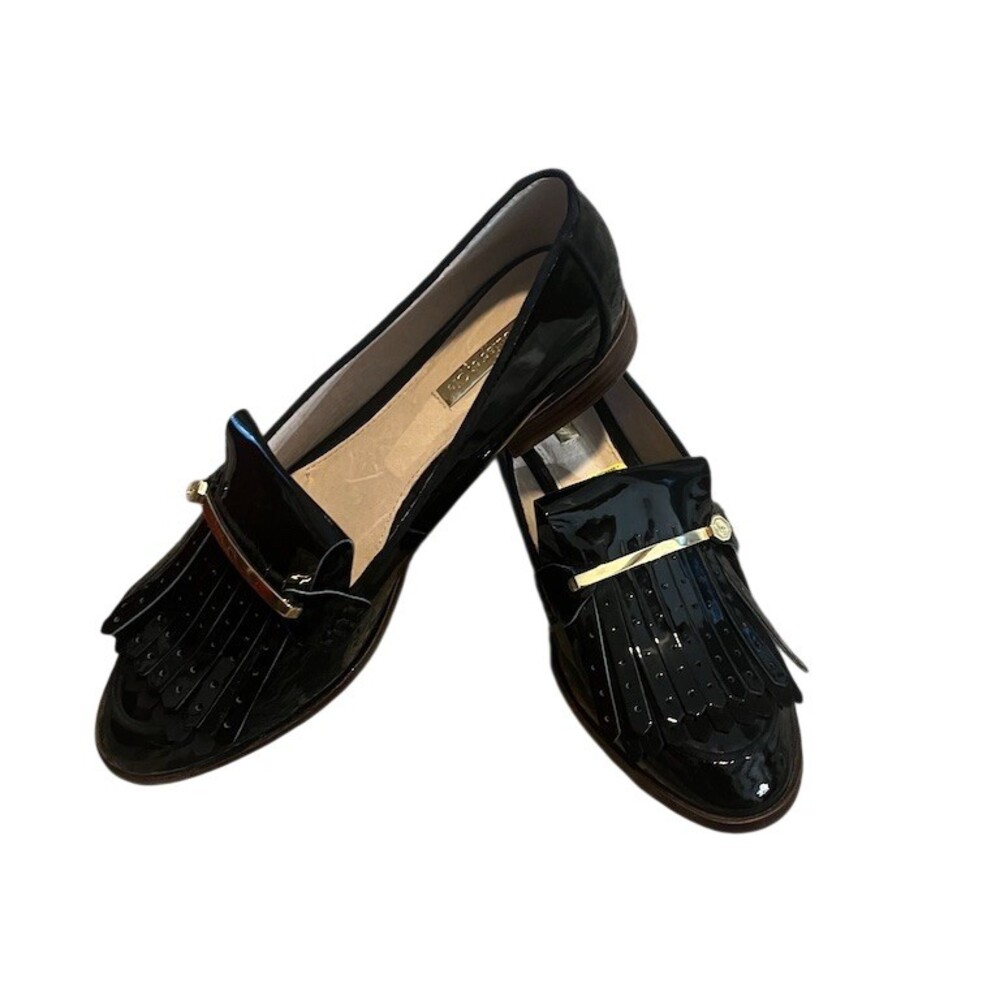Louise et Cie Loafer Flats Womens 8.5‎ Black Patent Kiltie Gold Bar